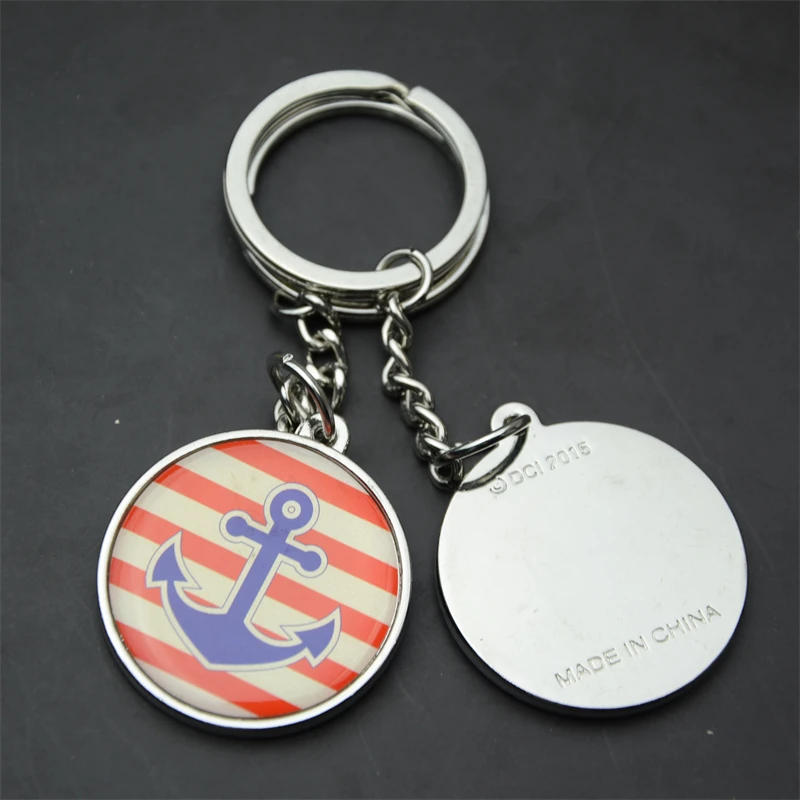 Custom metal circle key chain anchor epoxy round keyring boat