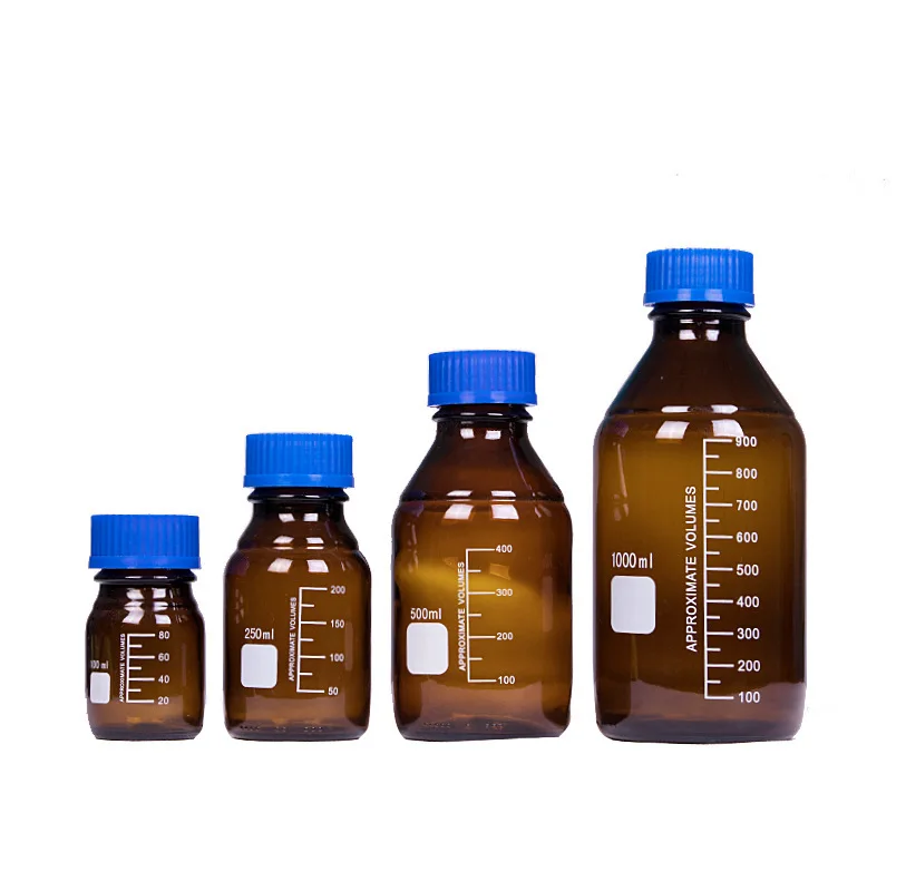 100ml Laboratory Graduated amber glass bottle 250ml 500ml Glass Reagent Bottle With Scale