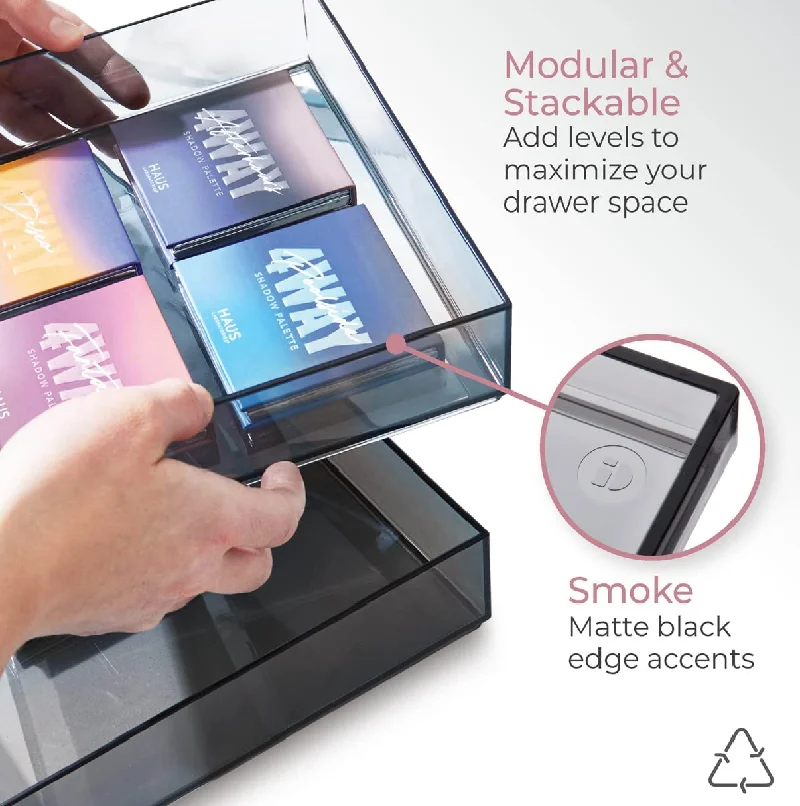 Smoke/Matte Black Cosmetic Drawer Organizer Acrylic Serving Tray For Hotel And Home