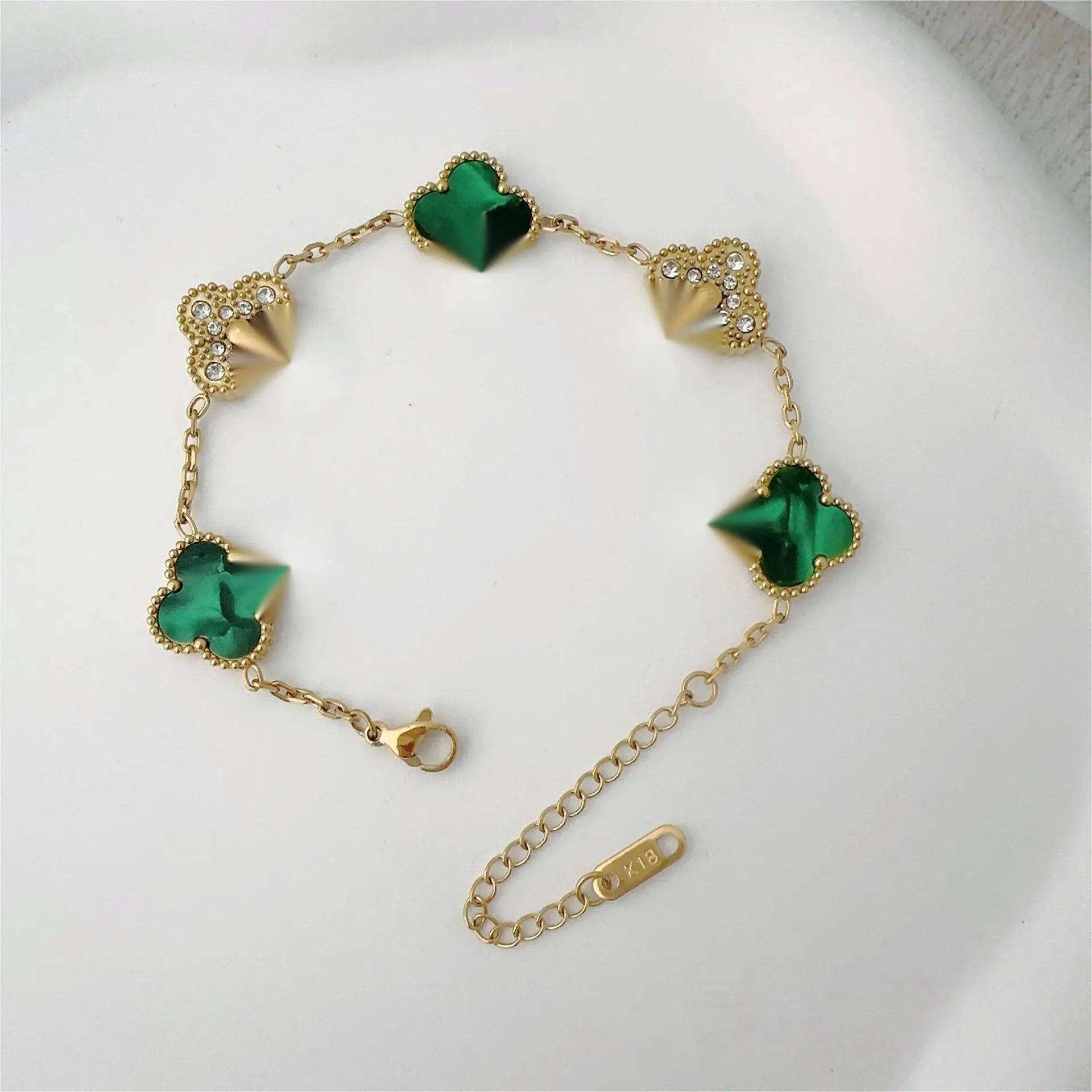 Factory direct sale 15mm four-leaf clover bracelet double-sided titanium steel 18k gold lucky four-leaf jewelry for girls