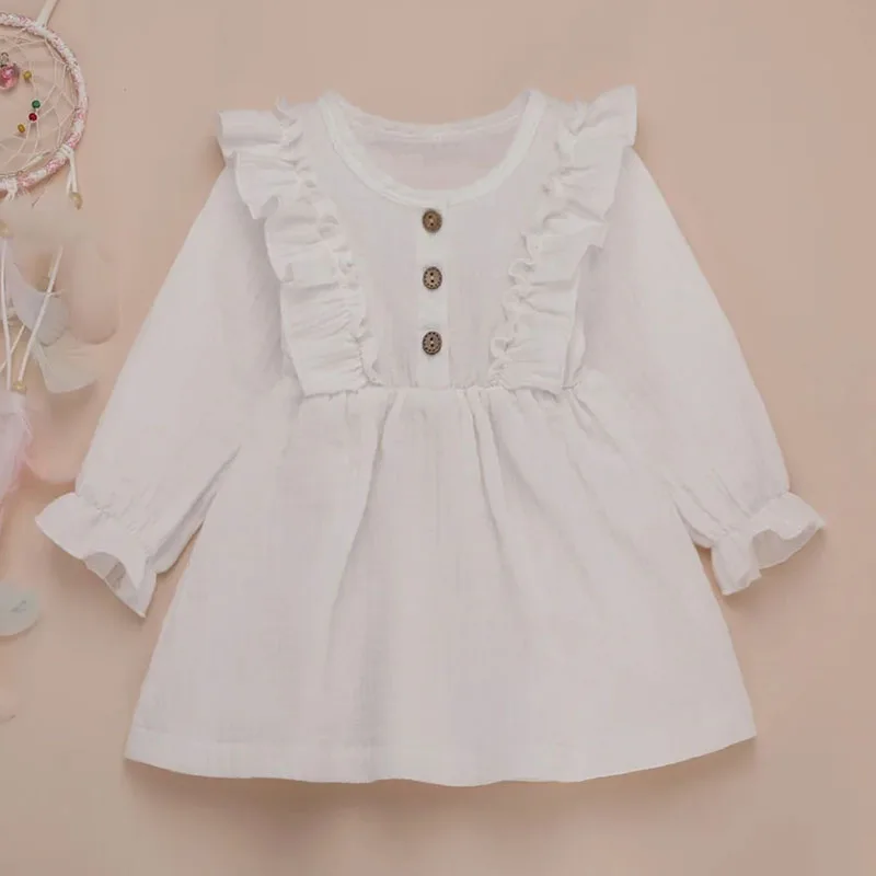 Conyson New Kids Girl Autumn Dress Ruffles Long Sleeve Solid Party Dresses For Girls Elegant Slim Waist Dress Girls Clothes Sets