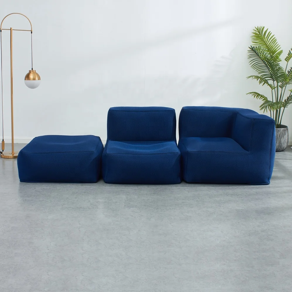 New Design Indoor Outdoor Sandwich Mesh Fabric Large Sectional Sofa Set Living Room Bean Bag Sofa with Beans Filling
