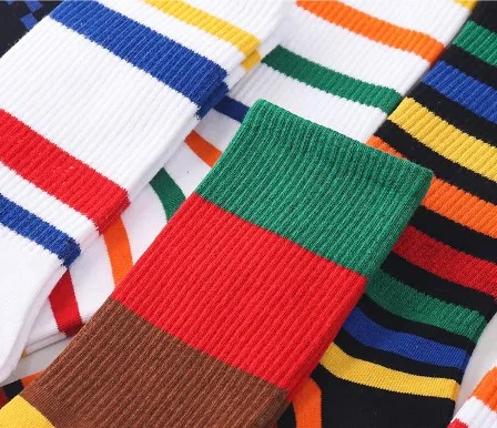 Fashion Sweet Colorful Stripes Socks Dress Casual Girl School Sock Custom Cotton Crew Socks for Women