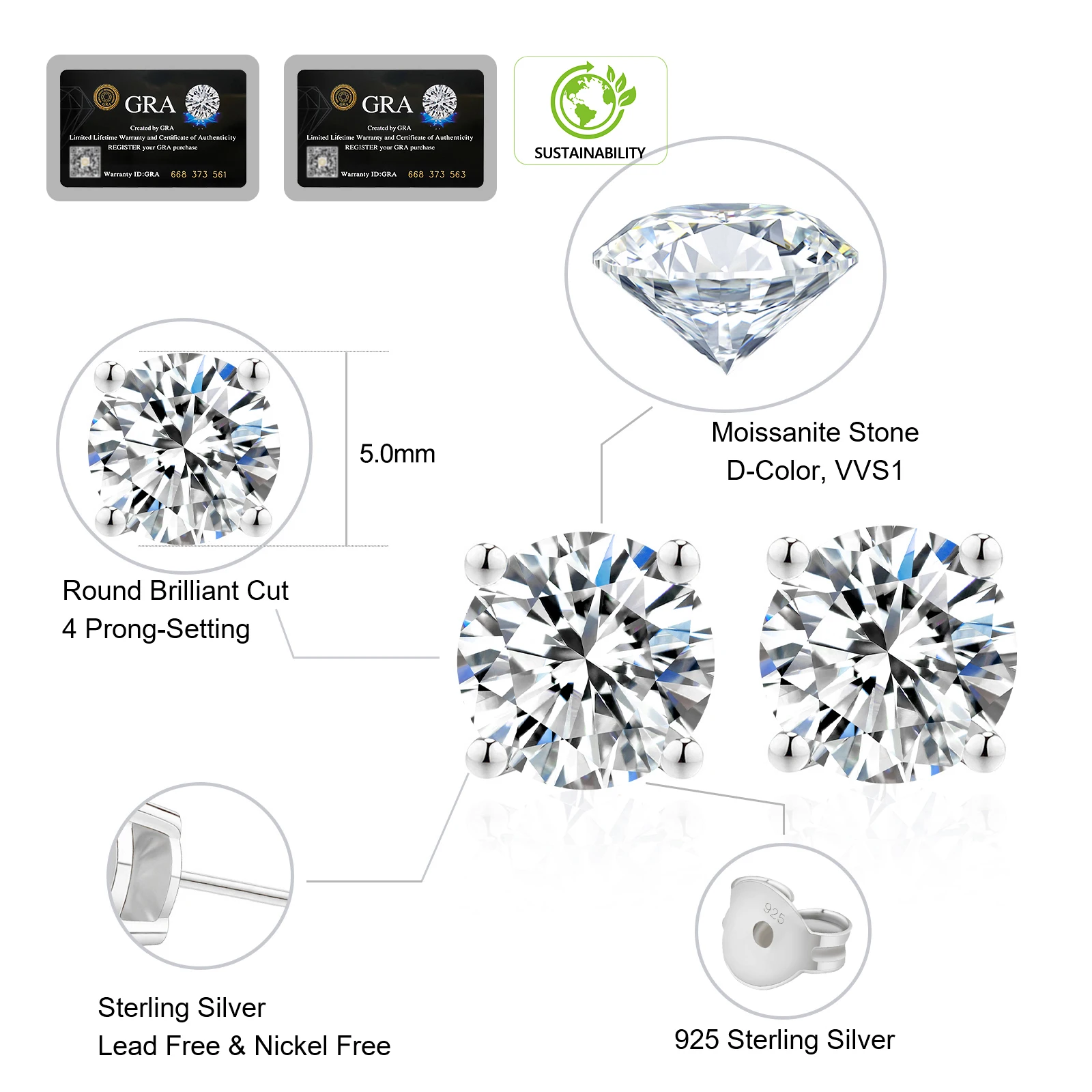 925 Sterling Silver Gold Plated Hoop In Different Size 5mm/6mm/7mm Women Moissanite Stud Earrings