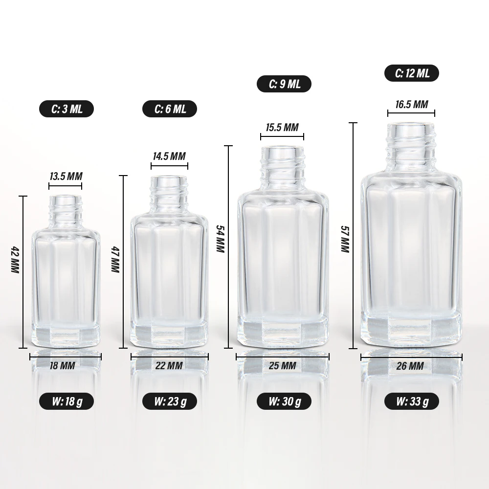 Empty Octagonal Arabian Attar Oud Perfume Glass Bottles Essential Oil 3ml 6ml 9ml 12ml Roll On Bottles With Glass Stick