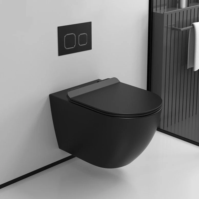Настенный Европейский безободковый настенный сливной настенный подвесной цветной керамический туалет для ванной матовый черный настенный туалет
