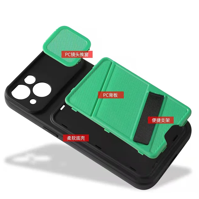 2022 Mobile Phone Accessories Protect case for iPhone 13 12 11 PRO Slide Camera Cover Phone Case with Card Holder Kickstand