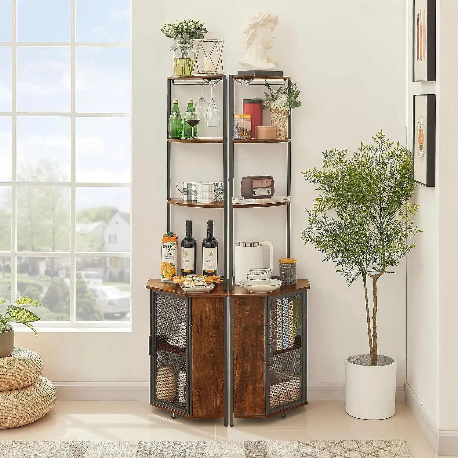 Corner Shelf 63 Inch Tall Storage Cabinet 5-Tier Bookshelf Display Shelves Rack for Living Room Kitchen Balcony Small Space
