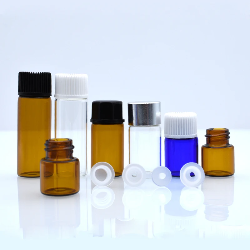 high quality 1ml 2ml 3ml 5ml small perfume glass sample bottle 1/4 dram 5/8 Dram 1 ml 2ml Clear Blue Amber Glass Vials