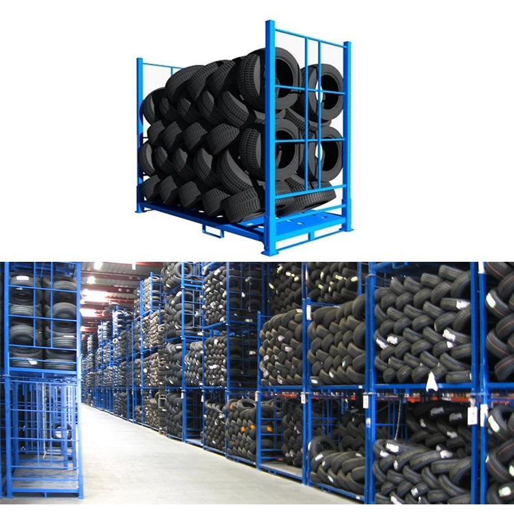 Hot sale large wholesale durable adjustable stacking metal foldable car truck steel warehouse tire rack