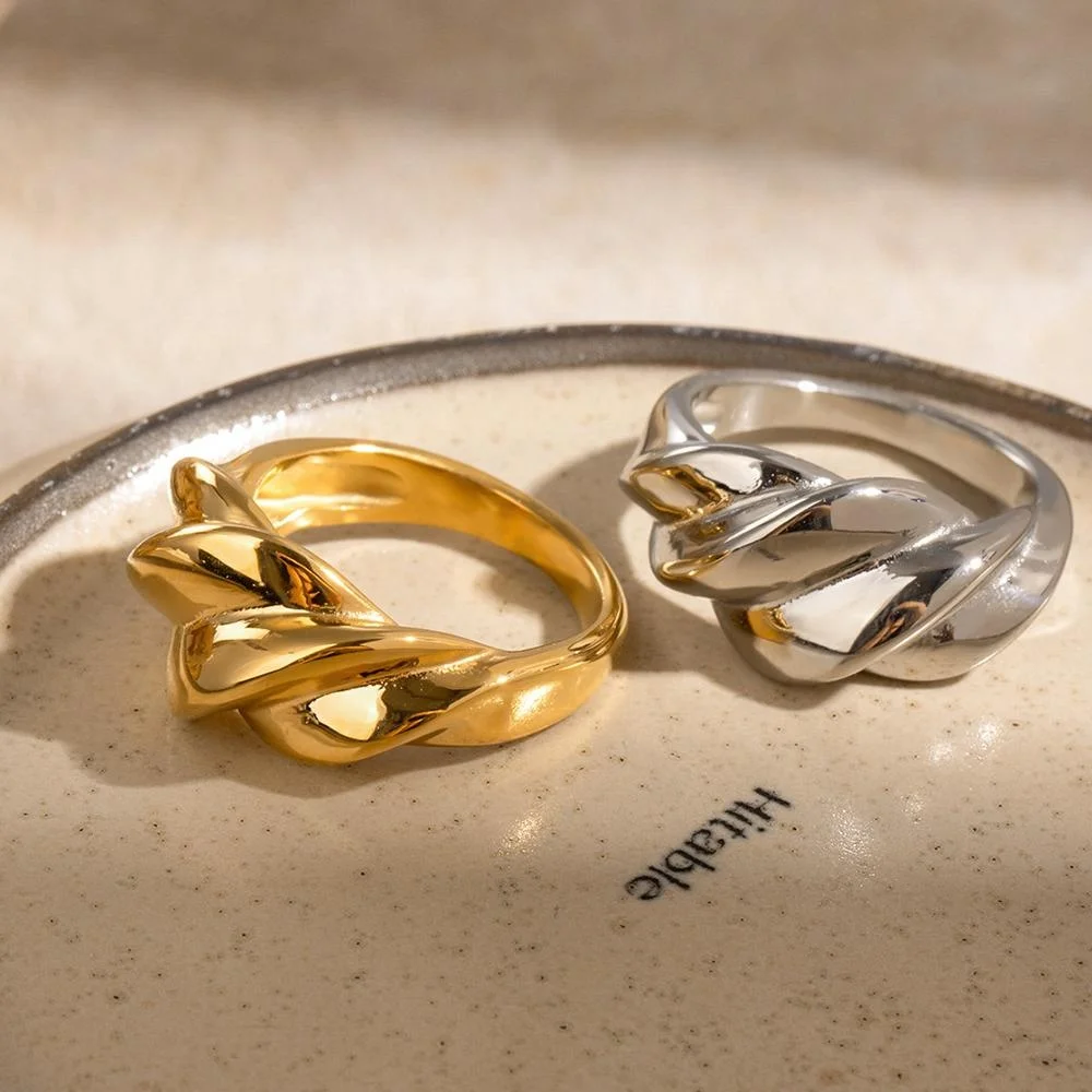 QS модное водонепроницаемое купольное кольцо ювелирные изделия 18K позолоченное витое 316L из нержавеющей стали яркое массивное для женщин