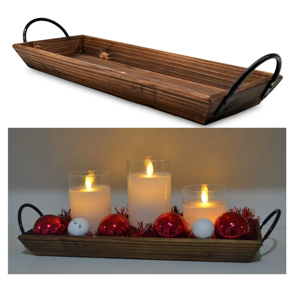 Wholesale Cheap Wood Candle Holder tray with Metal Handle