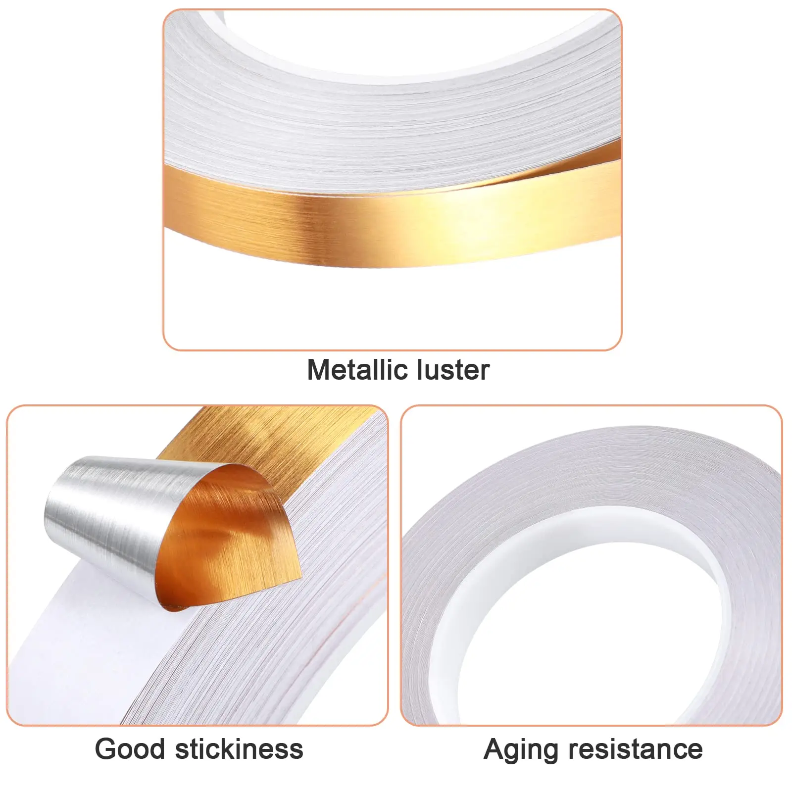 Gold Washi Tape for Detailing Accent Walls Graphic Arts Cars and,3 Rolls Gold Tape, Self Adhesive Metalized Polyester Film Tape