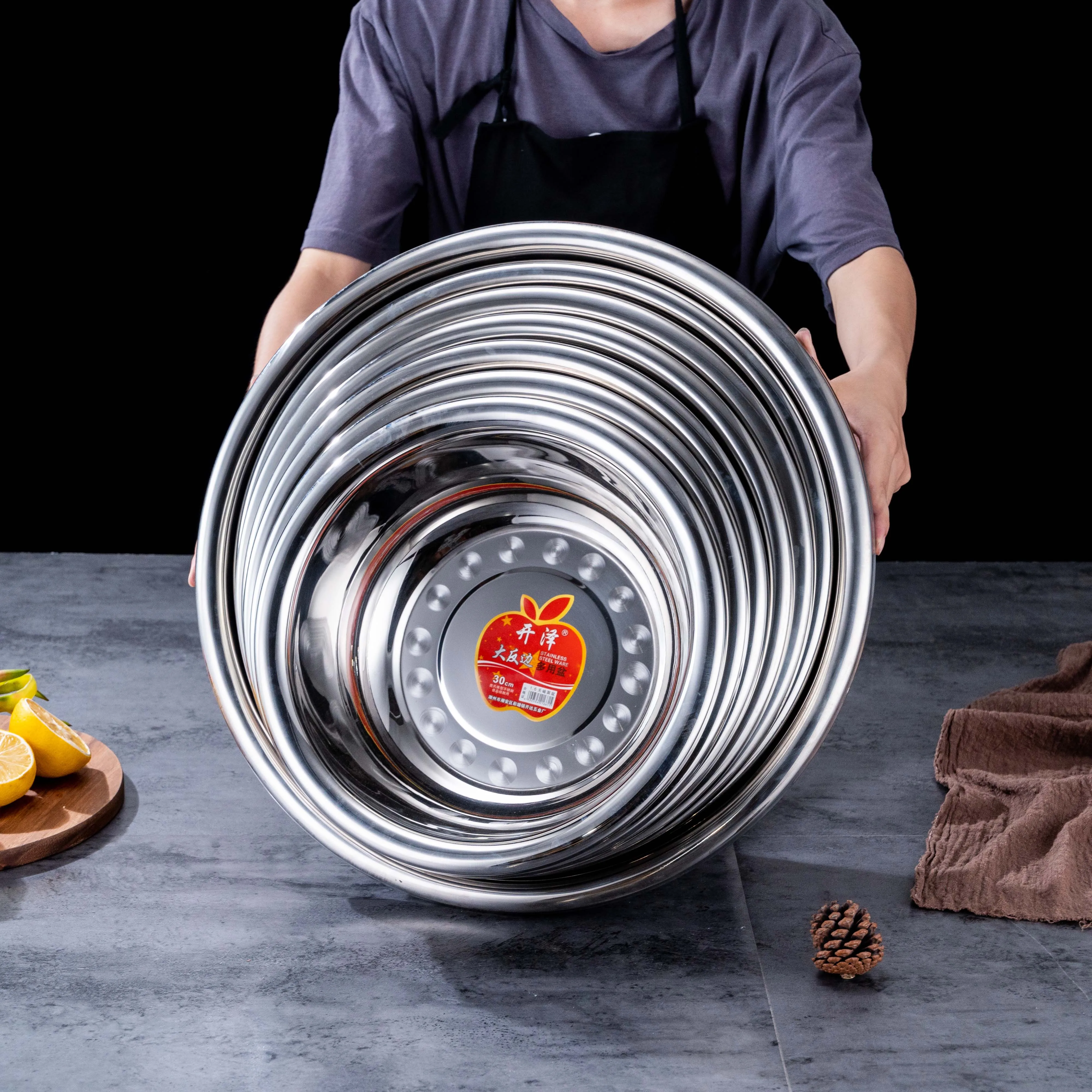 Cheap Kitchen Utensil Soup Metal Deep Basin Rice Bowl Various Sizes Stainless Steel Wash Basin