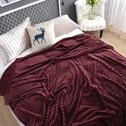 Super Soft Dyed Polar Flannel Fleece Modern Solid Color Design Polyester Striped Throw Blanket Plush Sofa Blanket