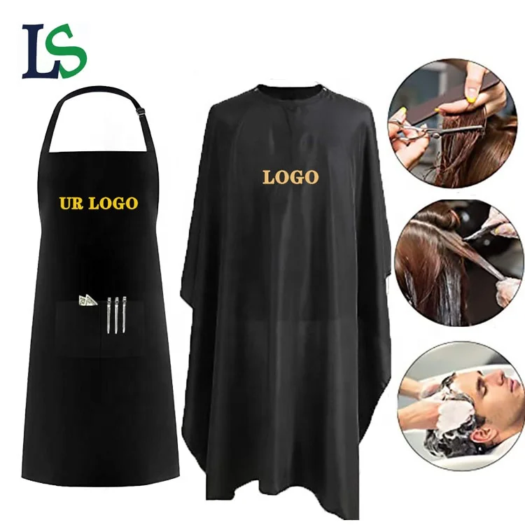 Lingsheng salon waterproof hairdressing gown hair cutting accessories custom logo polyester barber apron and cape