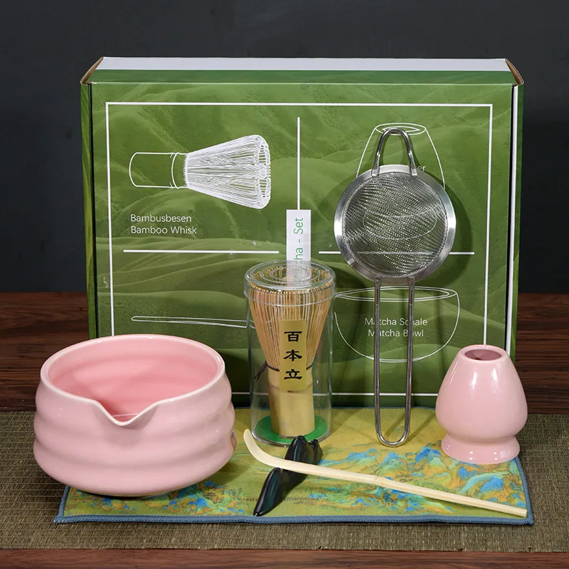 Bambus Japanese Modern Tea Kit Whisk Chasen Bamboo Custom Logo Pink Box Vintage Matcha Whisk Tea Set With Spout Set
