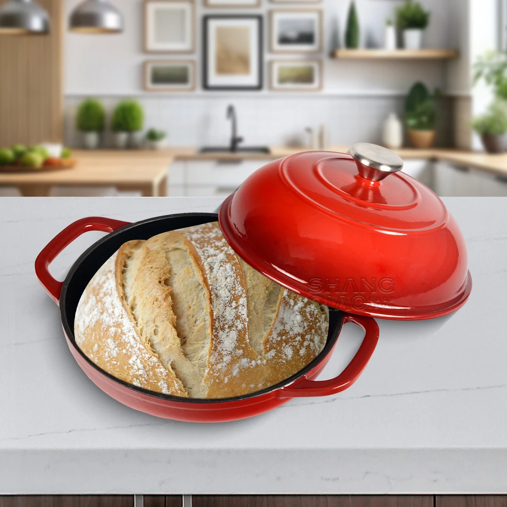 Heavy Duty Home Cooking Cast Iron Bread Baking Pan Enamel Cast Iron Round Shape Bread Oven