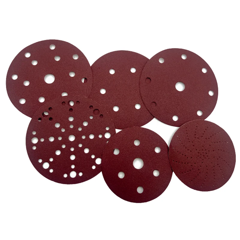 Factory directly selling 5-inch aluminium oxide red sandpaper with 8 holes sanding discs