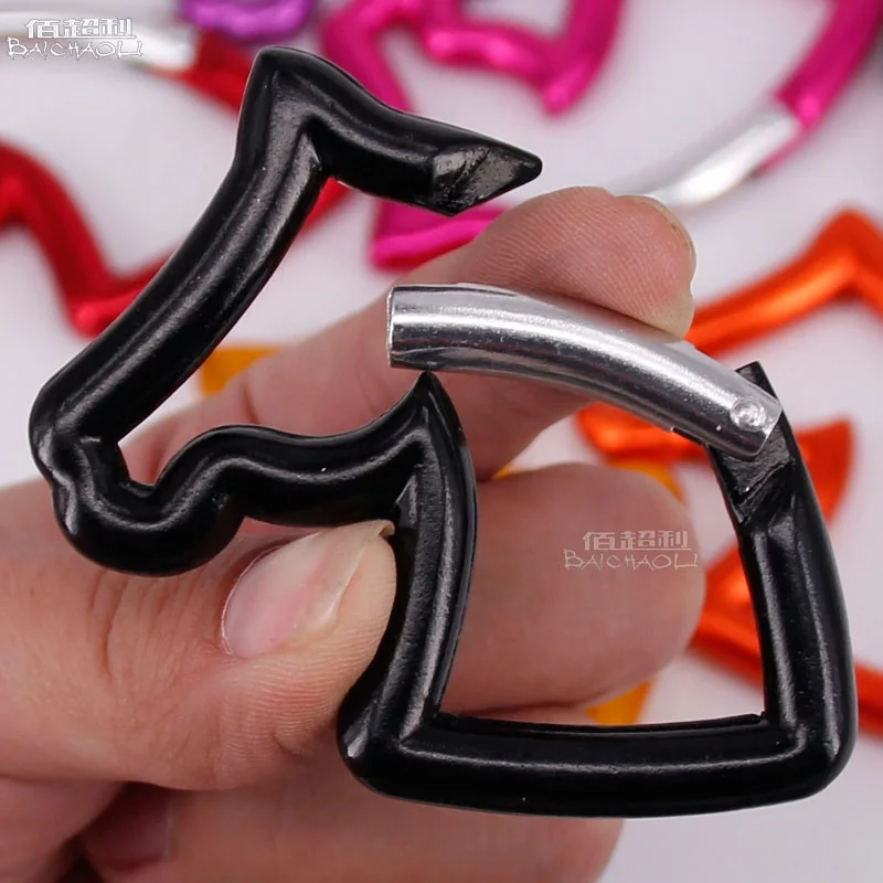 BAICHAOLI horse shaped flat black unicorn  aluminium alloy metal snap clip quick link hanger bag keychain carabiner hooks