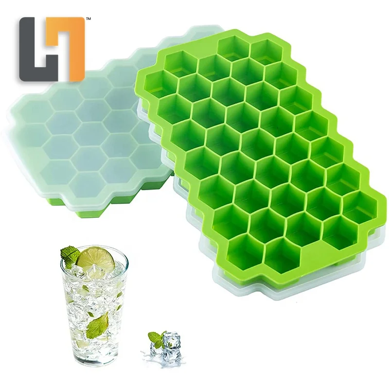 Hero Food Grade Flexible Honeycomb Silicone Ice Cube Trays With Lid Ice Cube Tray Mold Easy Release Whiskey Ice Ball Maker