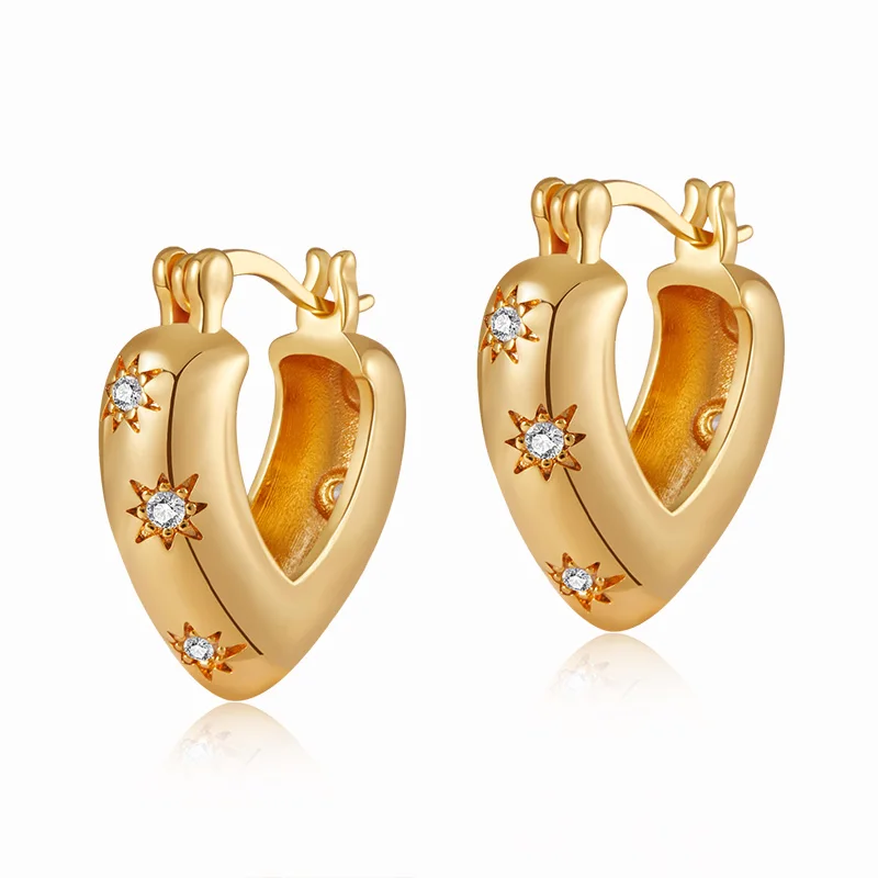 Stylish Metal Irregular Openwork Heart Shaped Zircon Earrings Brass 18K Filled Gold Jewelry For Women To Wear On a Daily Basis