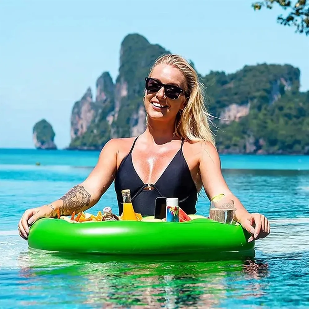 OEM Avocado Inflatable Floating Pool Bar Blow Up Drink Cup Holder Ice Bar Summer Party PVC Floating Food Tray Beach Bar Float