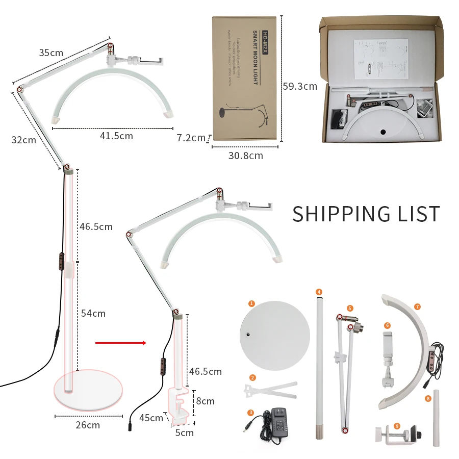 Explosive 16-inch Beauty Lamp 20W Desktop Bedside Tattoo Nail Brow Eyelash LED Eye Care U-shape Fill Light Black Modern 192 Pcs