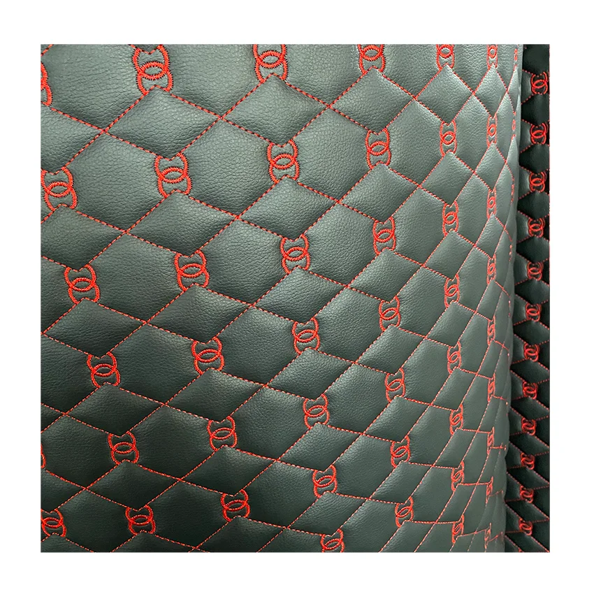 Embroidery Quilted PVC PU Artificial Leather for Car Mats / Car Seat / Sofa / Upholstery