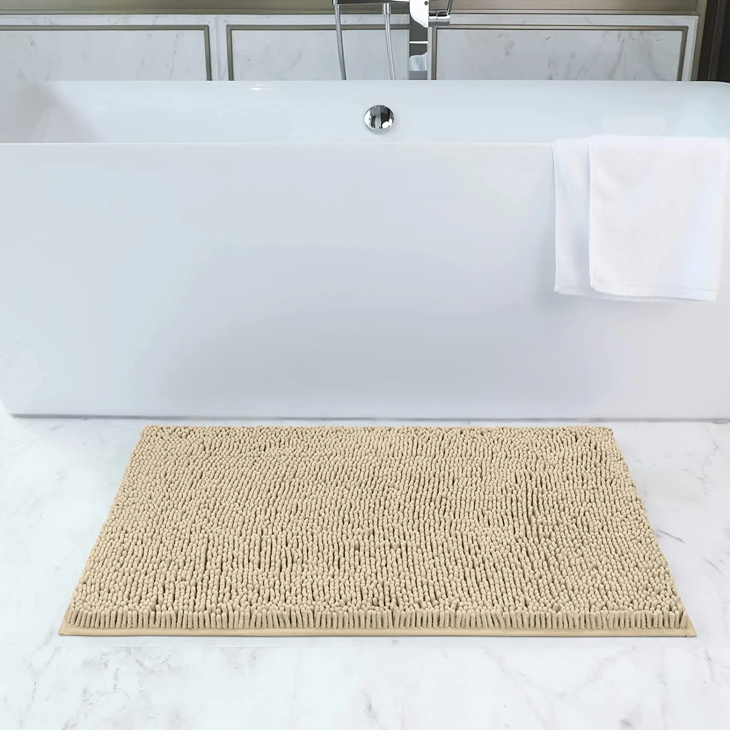 Custom High Hair Chenille Anti Slip Bath Room Mat Shaggy Absorbent Washable Bathroom Rug Solid Color Waterproof Floor Bath Mat