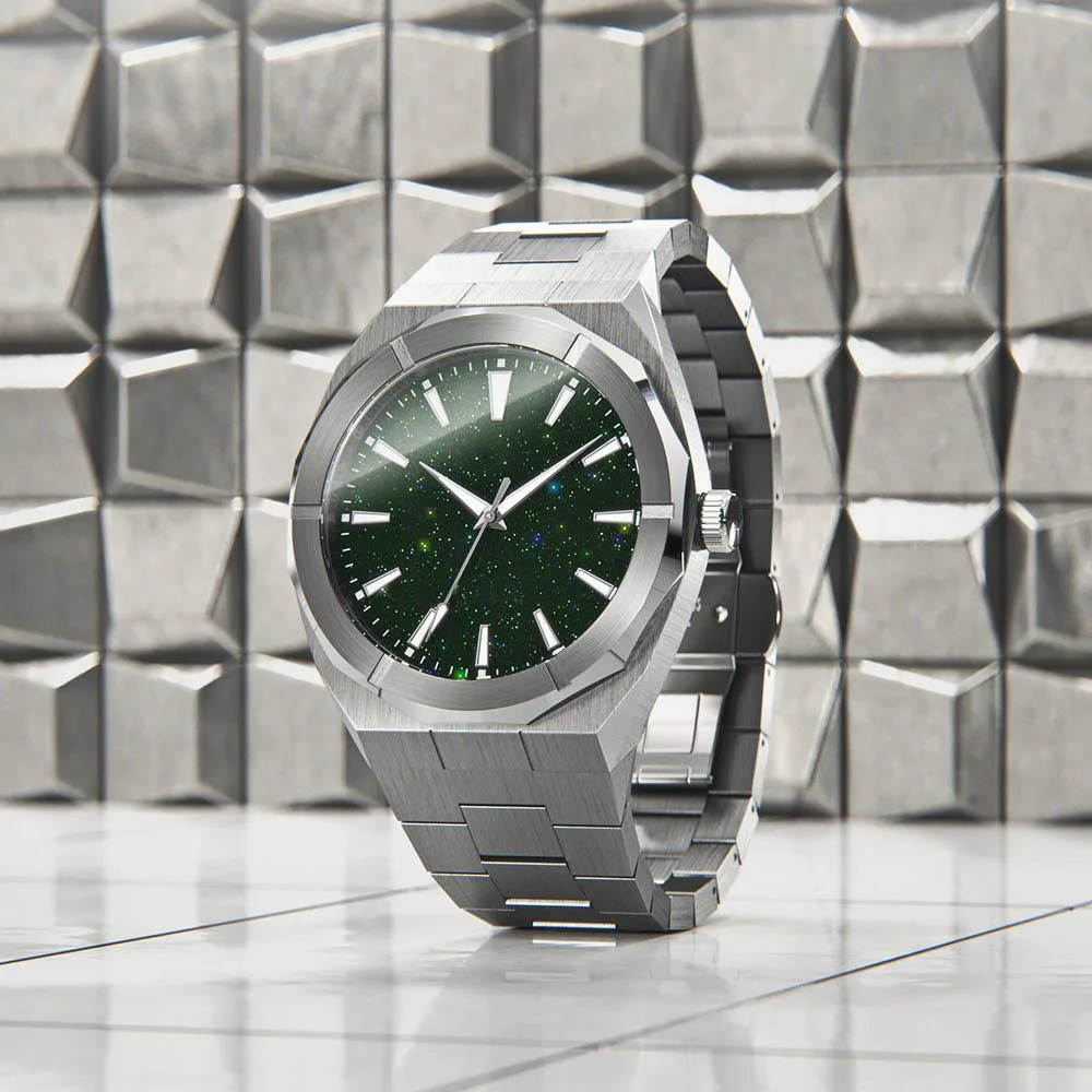 Custom Watch Dial Sunray Green Japan Movt Quartz Horloges Watch Stainless Steel Back