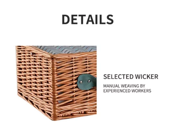 Mountain shape handmade natural rattan wicker 4 Person picnic basket set with carrying handle and glasses wick