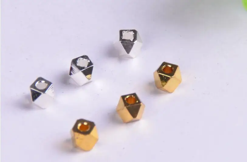 Diy Accessory Square Metal Jewelry Fashion Fishing carved square raw brass solid cube hexagon beads