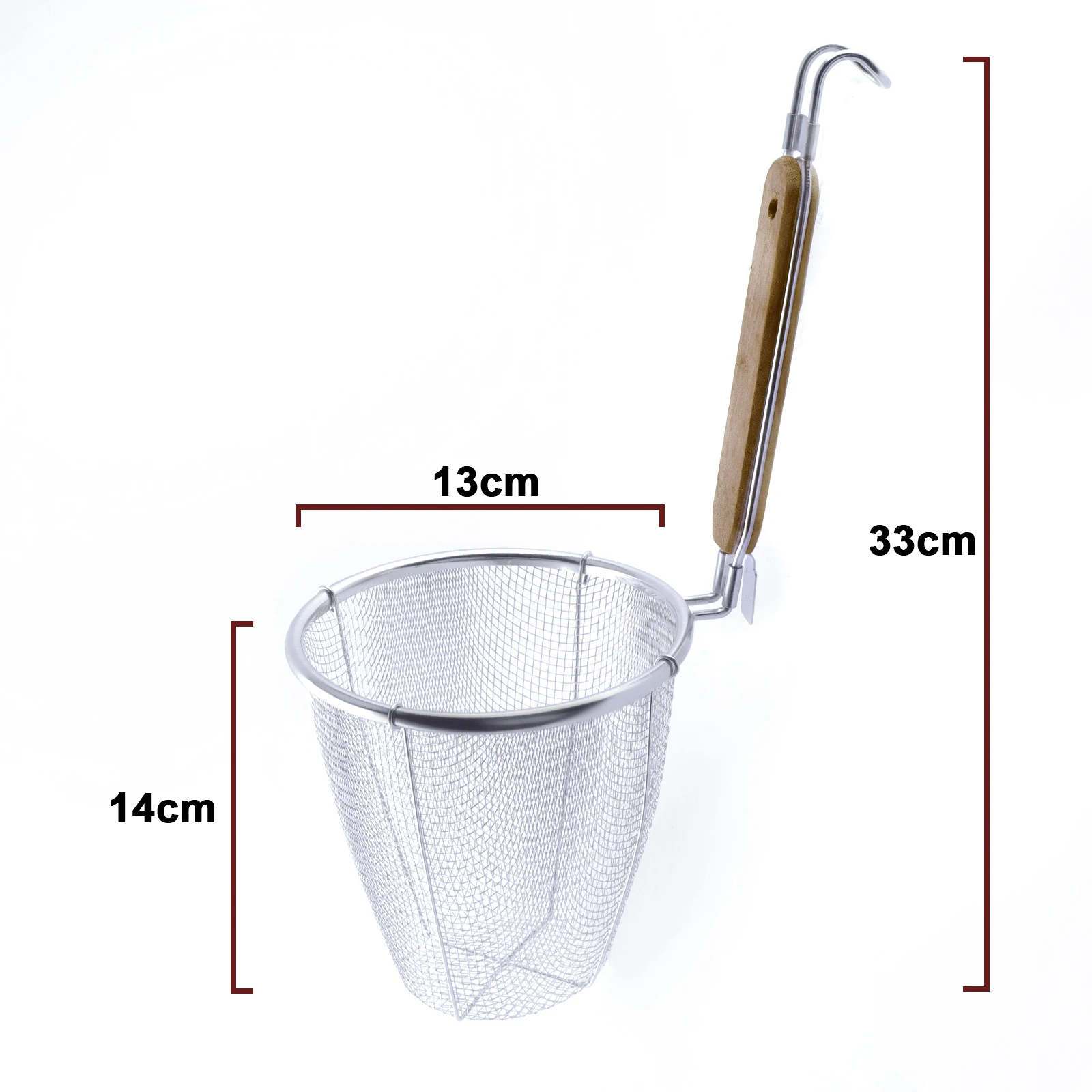 Kitchen Pasta Noodle Blanching Basket Spaghetti Pasta strainer Deep Strainer Skimmer with Wooden Handle