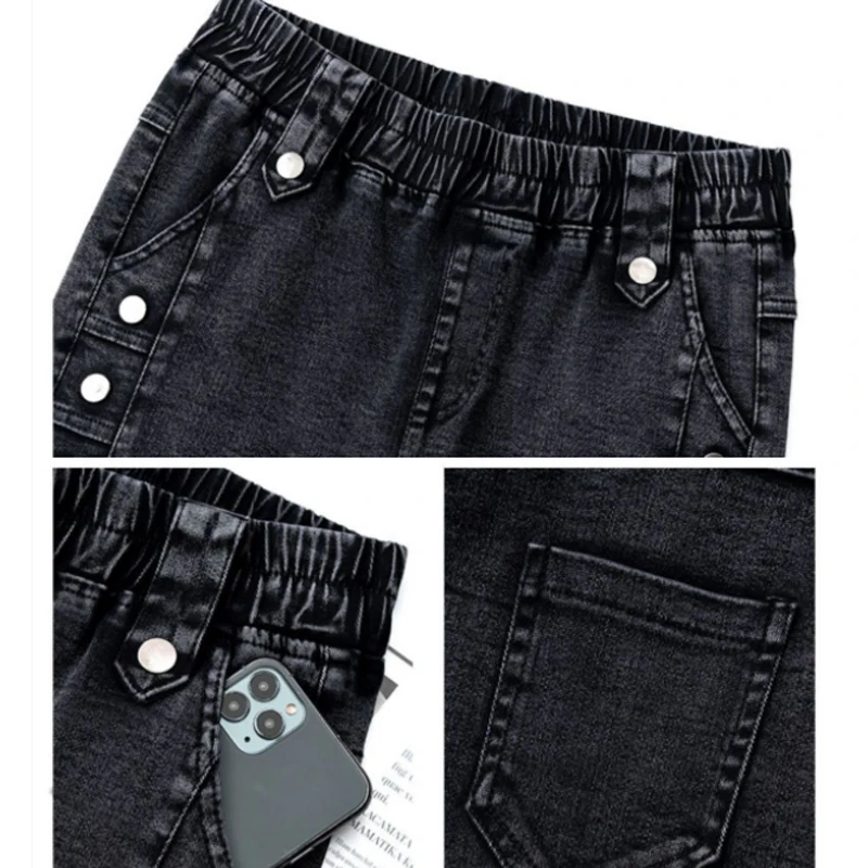 Women Plus Size 32 Vintage Slim Vaquero Bleached Warm Winter Denim Pants Black Leggings New Winter Plus Velvet Stretch Jeans