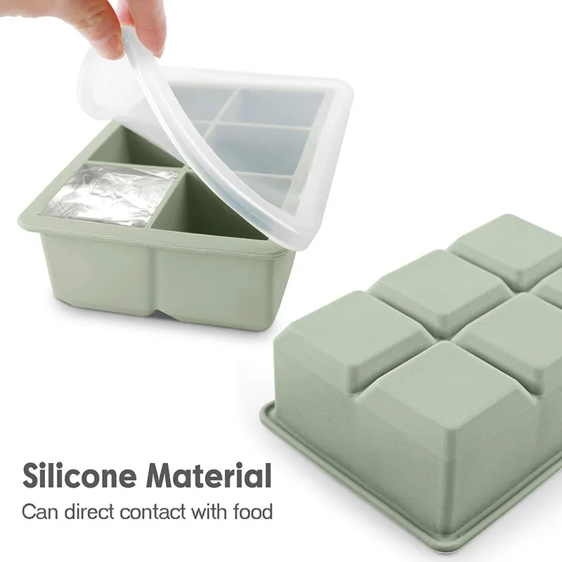 6 Cavity Stackable Big Silicone Square Ice Cube Mold  Silicone Ice Cube Tray Silicone Ice Cube Freezer Molds for Freezer