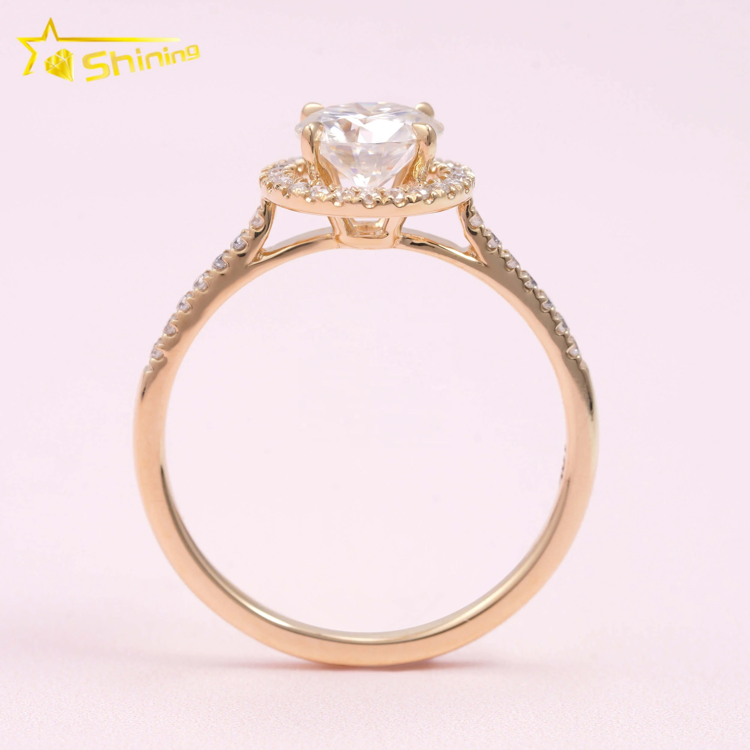Pass Diamond Tester Classic 1ct Round Brilliant Cut VVS Moissanite Engagement Ring 10K Solid Yellow Gold Wedding Women Ring