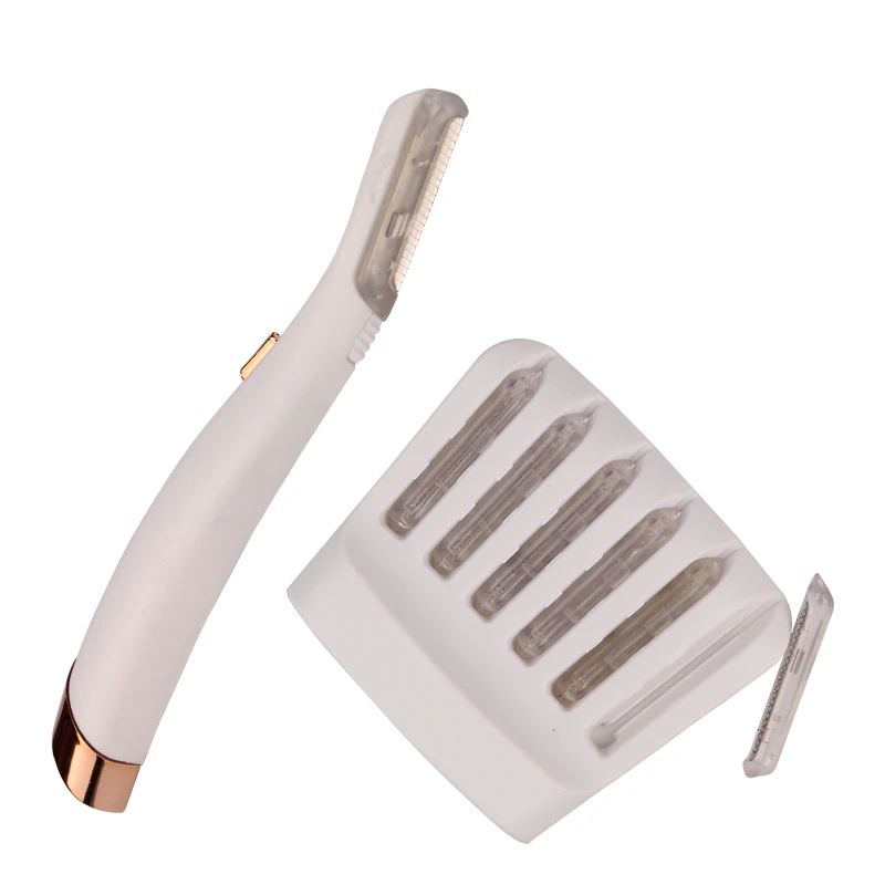Private Label Wholesale Mini Electric Makeup Razo Led Eyebrow Trimmer Epilator Set Built-in LED Light Facial Hair Removal