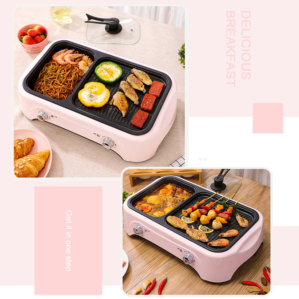 
 Мини-студенческое общежитие Корейский бездымный Барбекю электрический горячий горшок и барбекю кастрюля для приготовления пищи в помещении 2 в 1  