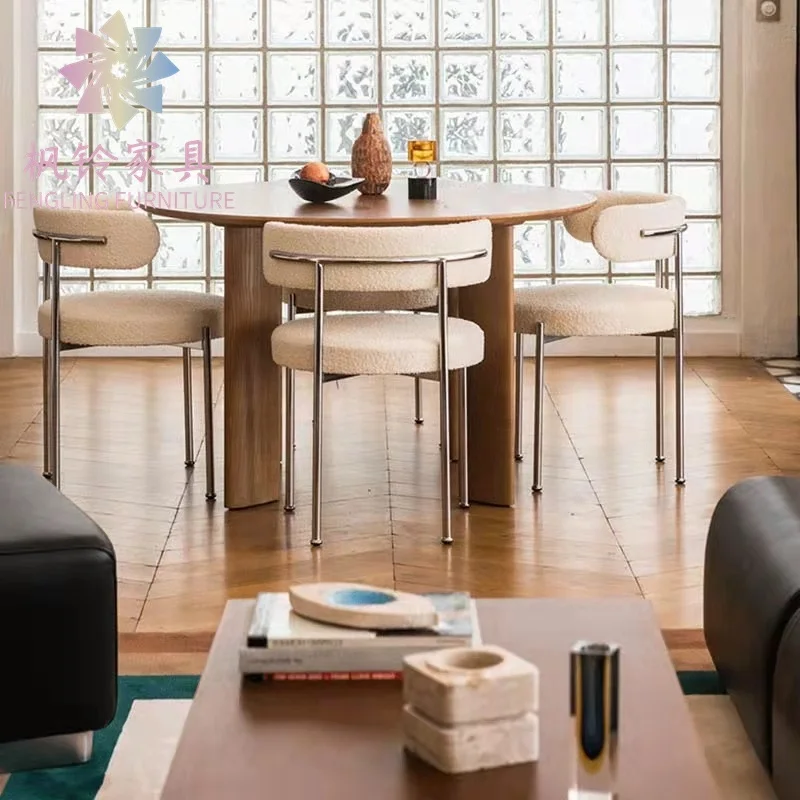 Nordic Style Customized Design Factory Directly Sell Iron Lambs Wool Dining Chair DC033