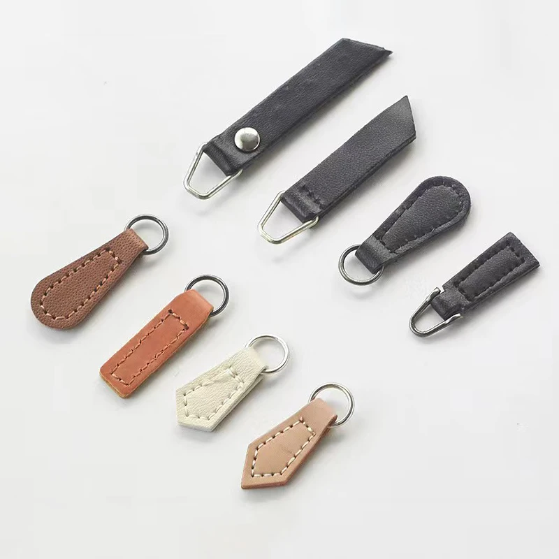 Custom Logo PU Leather Zipper Puller Replacement Leather Pulls Zipper Puller Cord For Apparel Bag Zipper Handle Leather Puller