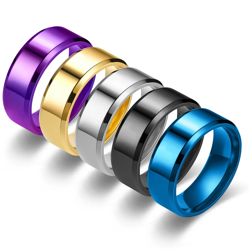 European and American fashion double beveled classic vintage ring stainless steel smooth mens rings