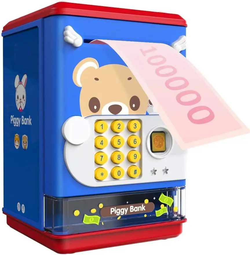 finger print atm piggy safe for kids touch screen password music atm coin and banknotes safe for kids