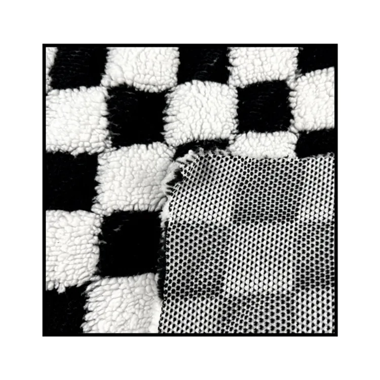360gsm black and white square sherpa material jacquard fleece fabric
