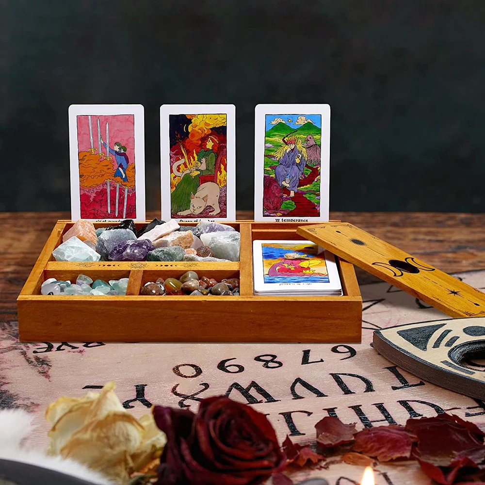 Custom logo Tarot Card Wooden Display Stand High Quality card Holder tray children Stones Box