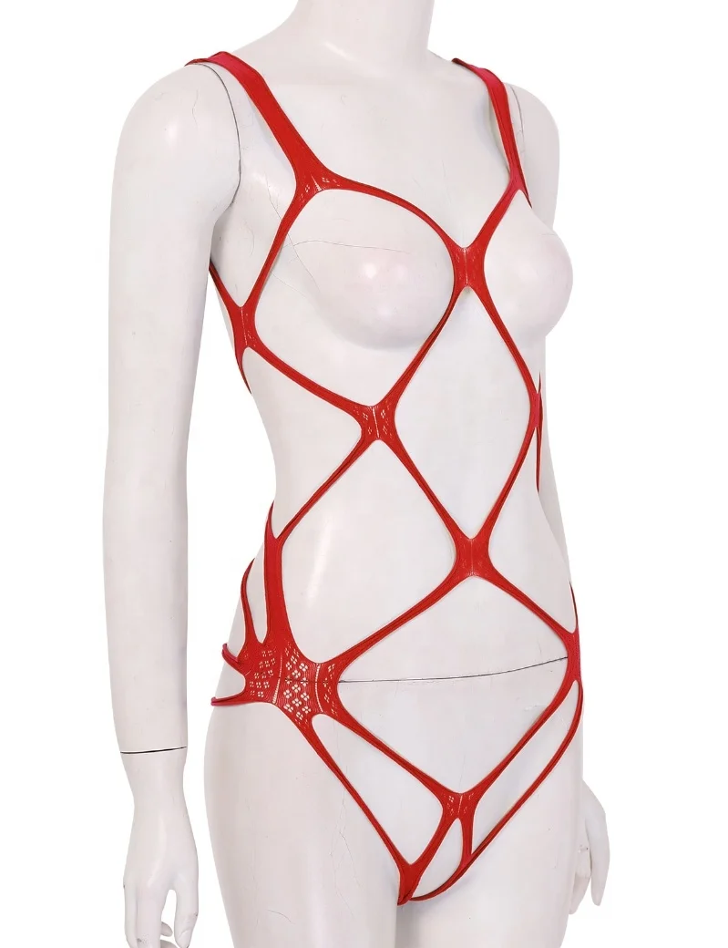 Womens Hollow Out Fishnet Babydoll Chemise Lingerie See-through Stretchy Mini Bodystocking  Lingerie