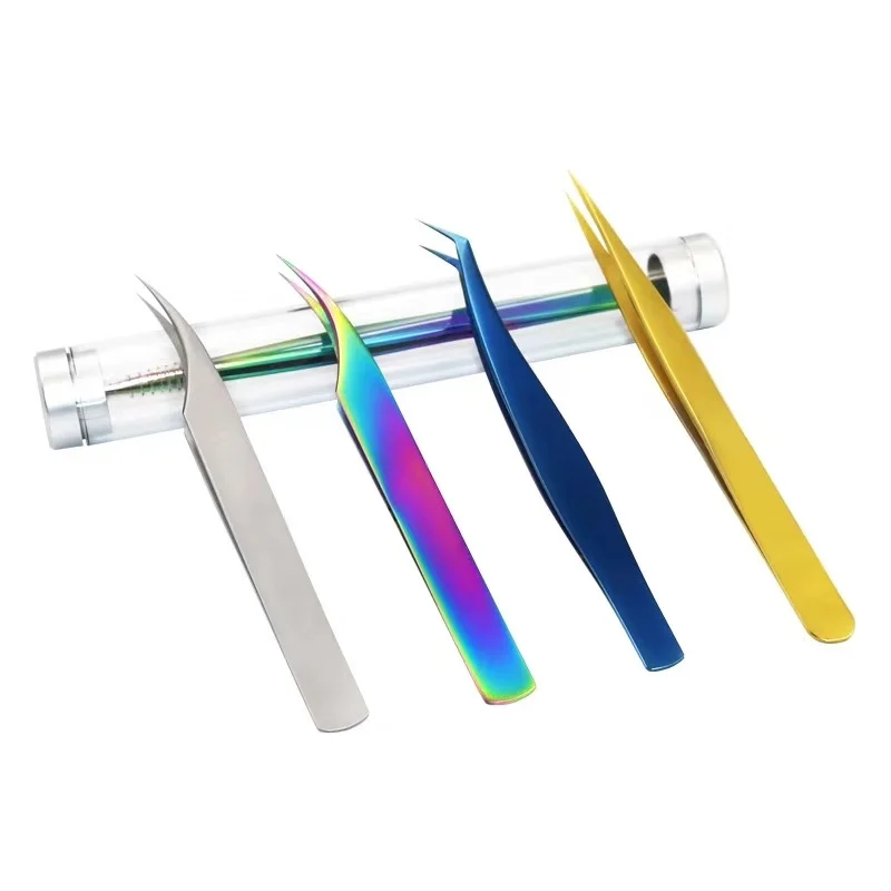 Private Label Custom Lash Extension Fiber Tip Strong Hold Slim Thin Straight Volume 90 Degree Tweezers For Eyelash Extension