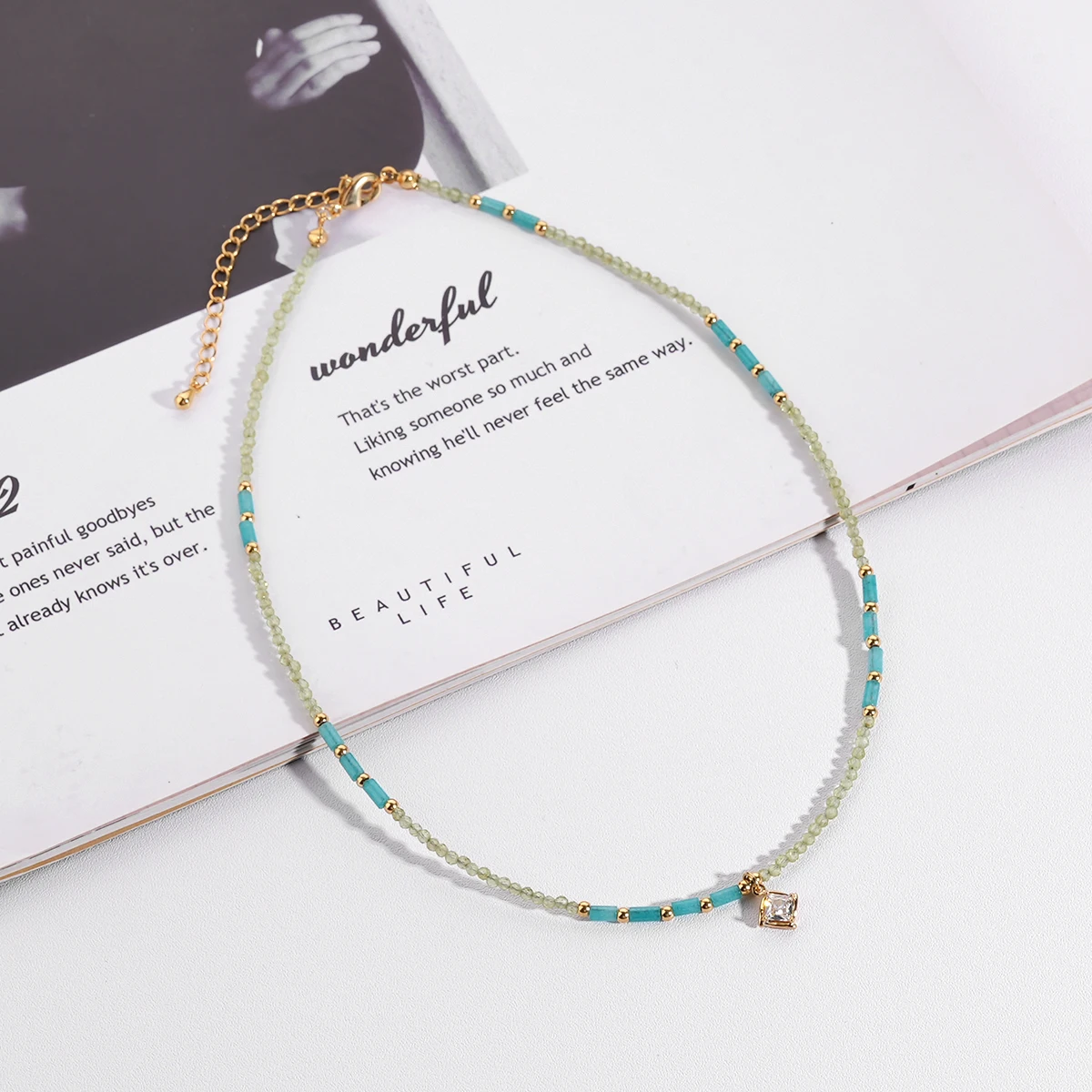 New Hot Selling Natural Stone Seed Beads Zircon Charms Pendant Women Fashion Necklace Jewelry