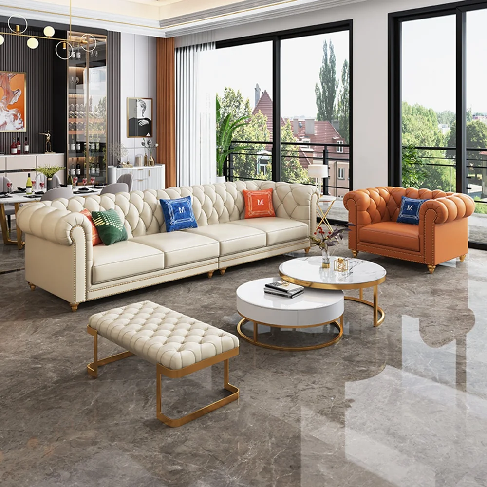 Fashionable And Minimalist Leather High Back Design Comfortable Living Room Sofa Commercial Leisure Sofa