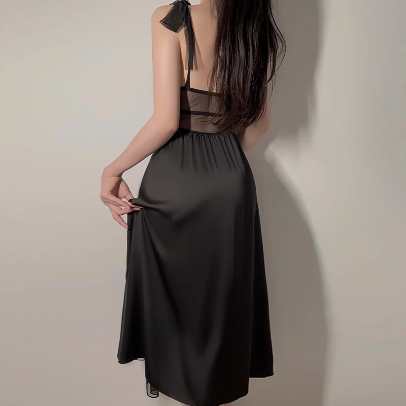 European and American sleepwear lace mesh underwire chest pad long nightgown women home wear suit P4264